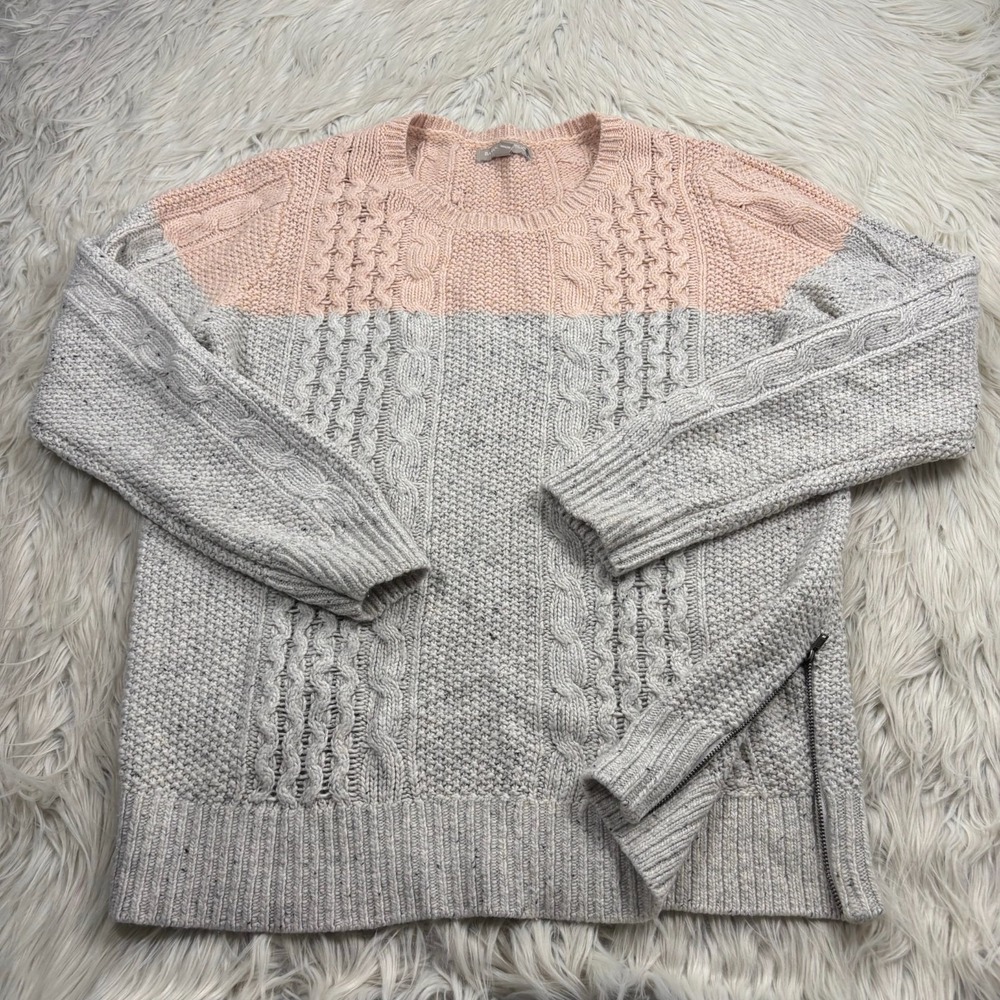 Banana‎ Republic Women's L Colorblock Cable-Knit Zip Hem Sweater Preppy